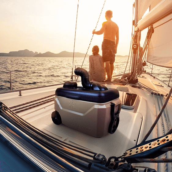 IcyBreeze cooler on top of boat